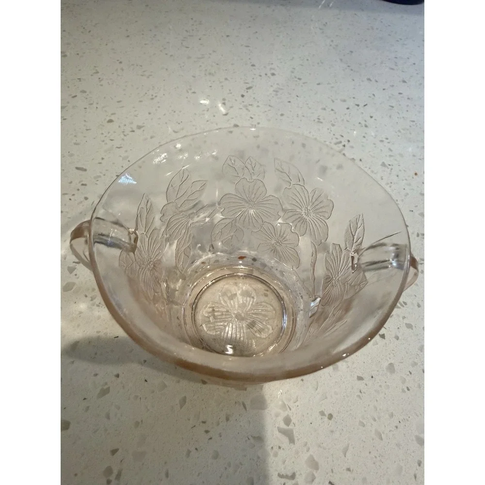 Macbeth Evans Pink Dogwood Apple Blossom Thin Flat Sugar Bowl Depression Glass